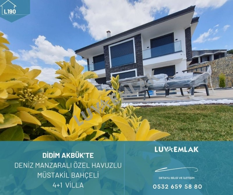DİDİM AKB&Uuml;K&rsquo;TE TAM M&Uuml;STAKİL &Ouml;ZEL HAVUZLU DENİZ MANZARALI VİLLA