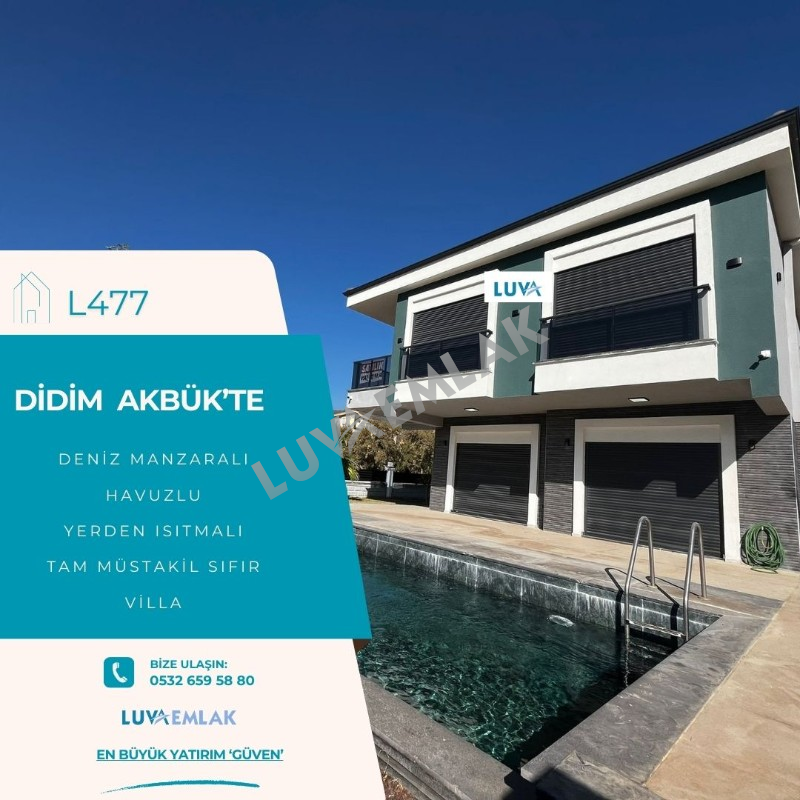 DİDİM AKB&Uuml;K'TE DENİZ MANZARALI &Ouml;ZEL HAVUZLU TAM M&Uuml;STAKİL 3+1 SIFIR VİLLA