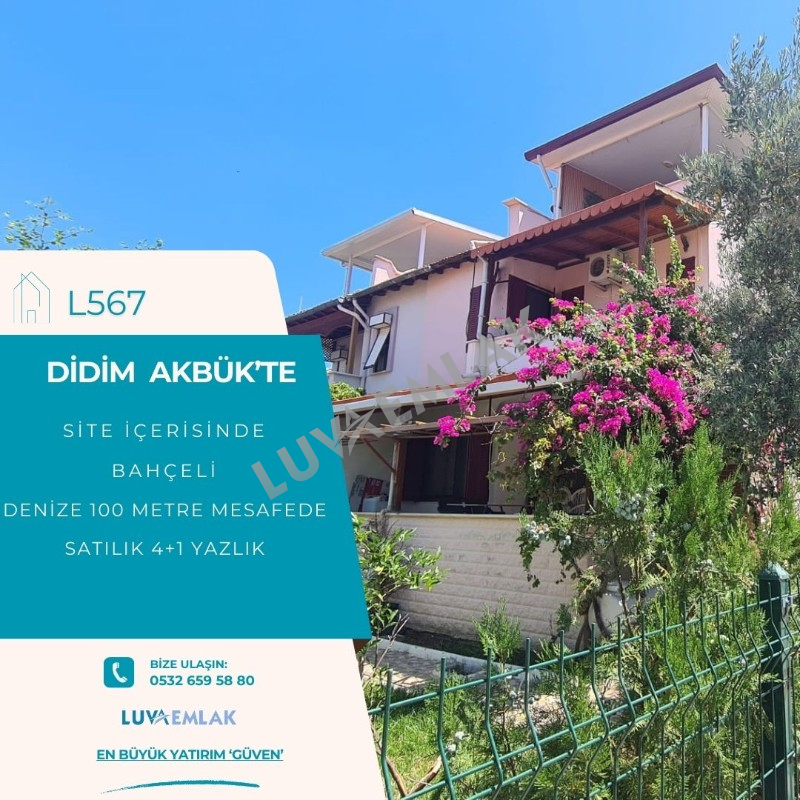 DİDİM AKB&Uuml;K'TE SİTE İ&Ccedil;ERİSİNDE , BAH&Ccedil;ELİ, DENİZ MANZARALI SATILIK 4+1 YAZLIK