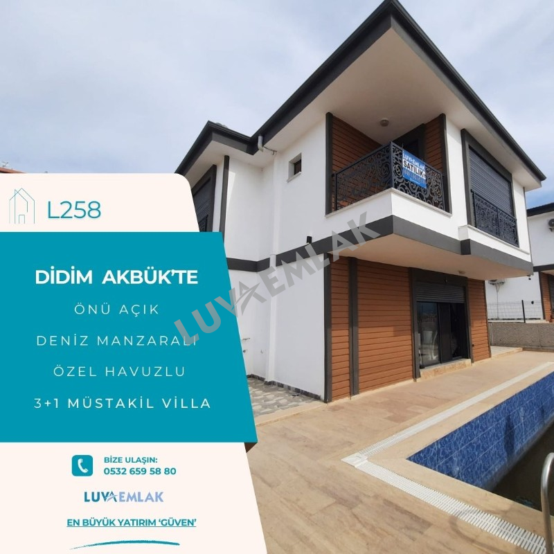 DİDİM AKB&Uuml;K'TE DENİZ MANZARALI HAVUZLU TAM M&Uuml;STAKİL 3+1 VİLLA